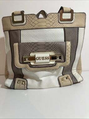 NWT-GUESS Two-Tone Snake Neutral Panel Shoulder Bag